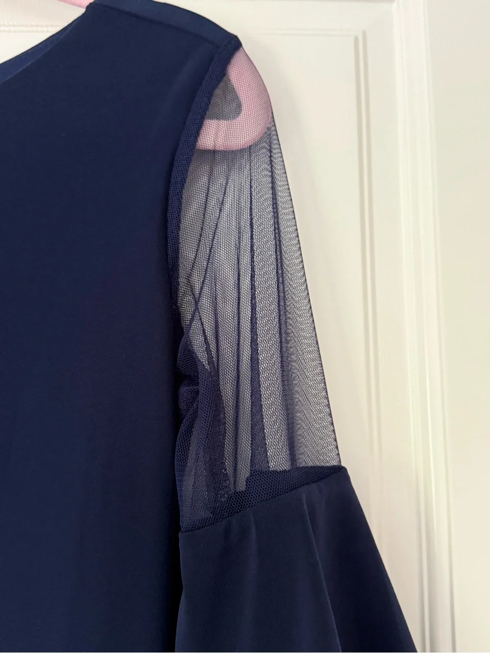 Girls size 12 Un Deux Trois Navy Blue Ruffle Mesh Sleeve Formal Dress